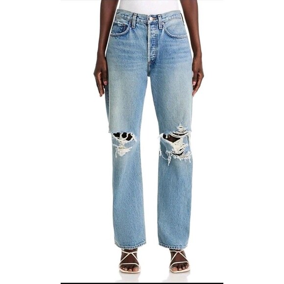 Agolde Kelly Jeans Backdrop Blue Size 27 Straight Distressed NWT New - Picture 6 of 13